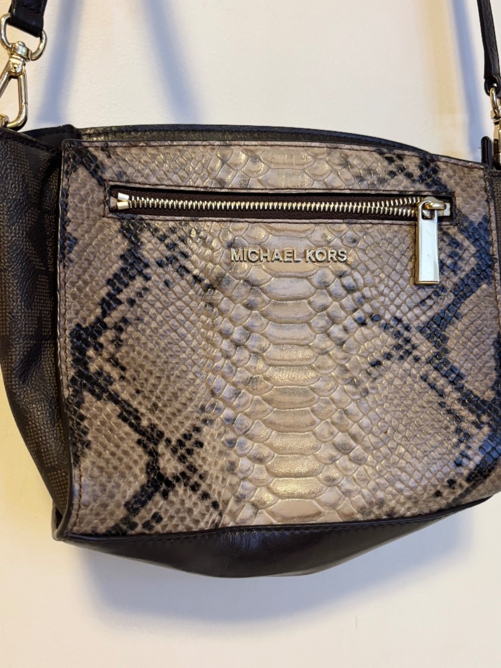 Michael Kors Sophie Leather Messenger Crossbody Bag Purse Python Snake Skin